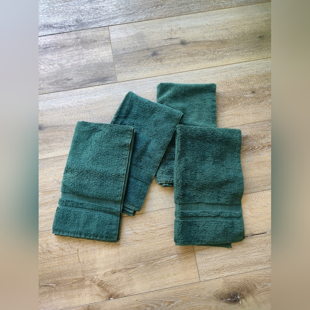 Ralph Lauren Home Vintage Green Hand Towels Egyptian Cotton Set Of Four
